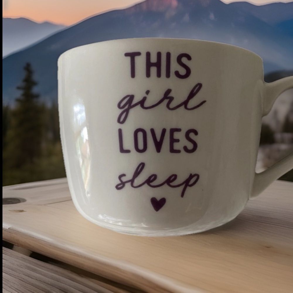 Threshold Ceramic Coffee Mug with Purple Text (This Girl Loves Sleep)